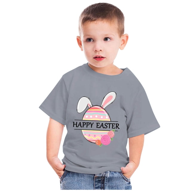TIMIFIS T-Shirt de Pâques pour Tout-Petit Bébé Garçons Filles T-Shirts Graphiques Été Mignon Imprimé Oreilles de Lapin Oeufs Col Rond Manches Courtes T-Shirt, 3 Ans