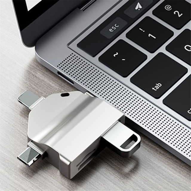 Lecteur de Carte Multifonction 7 en 1 USB 2.0 Type C vers SD Adaptateur Gris