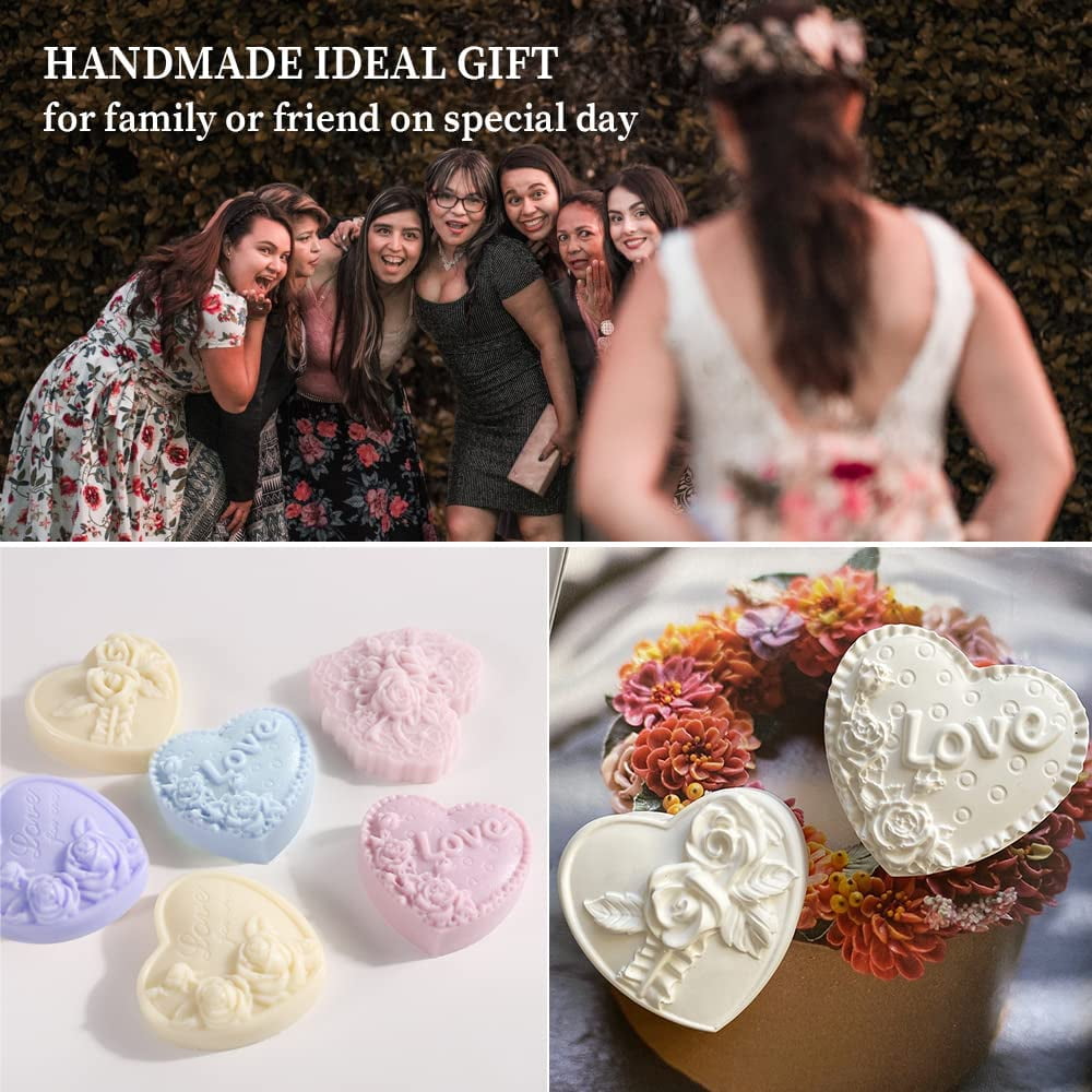 4 Types Rose Heart Soap Silicone Mold 3D Flower Love Shape Fondant Mold Handmade Cake Chocolate Candy Resin Candle Soap Beeswax Floral Craft Valentine's Day Wedding Decor