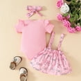 thumbnail image 4 of Girls Spring Outfits Short Sleeve Letter Prints Ribbed Bodysuit Bowknot Suspender Skirts Outfits Girl Clothes Red 6 Months-9 Months, 4 of 7