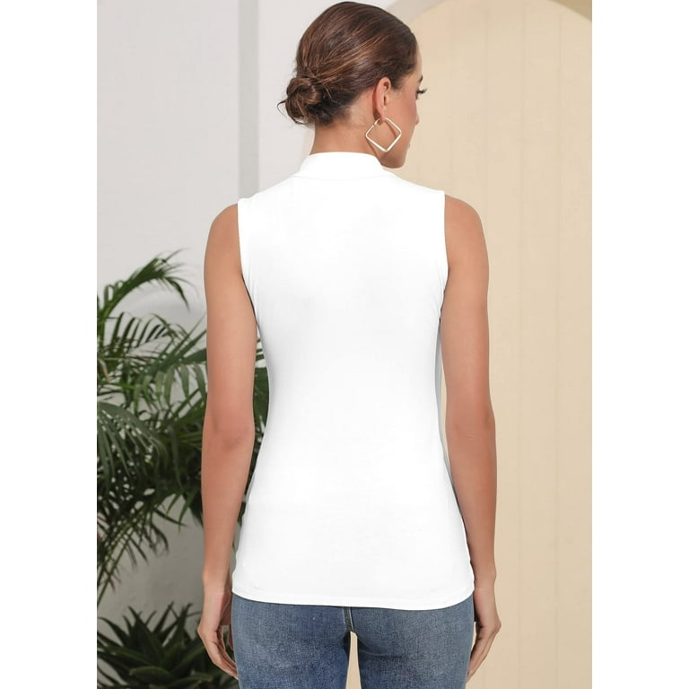 White top sleeveless turtleneck