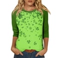 thumbnail image 2 of Dwralegc St Patricks Day Shirt Women Funny Plus Size Loose Fit 3/4 Sleeve Four Leaf Clover Print Shamrock Printed Tee Round Neck Cute Saint Patrick's Casual Outfit Tunic Tops Light Green M, 2 of 5