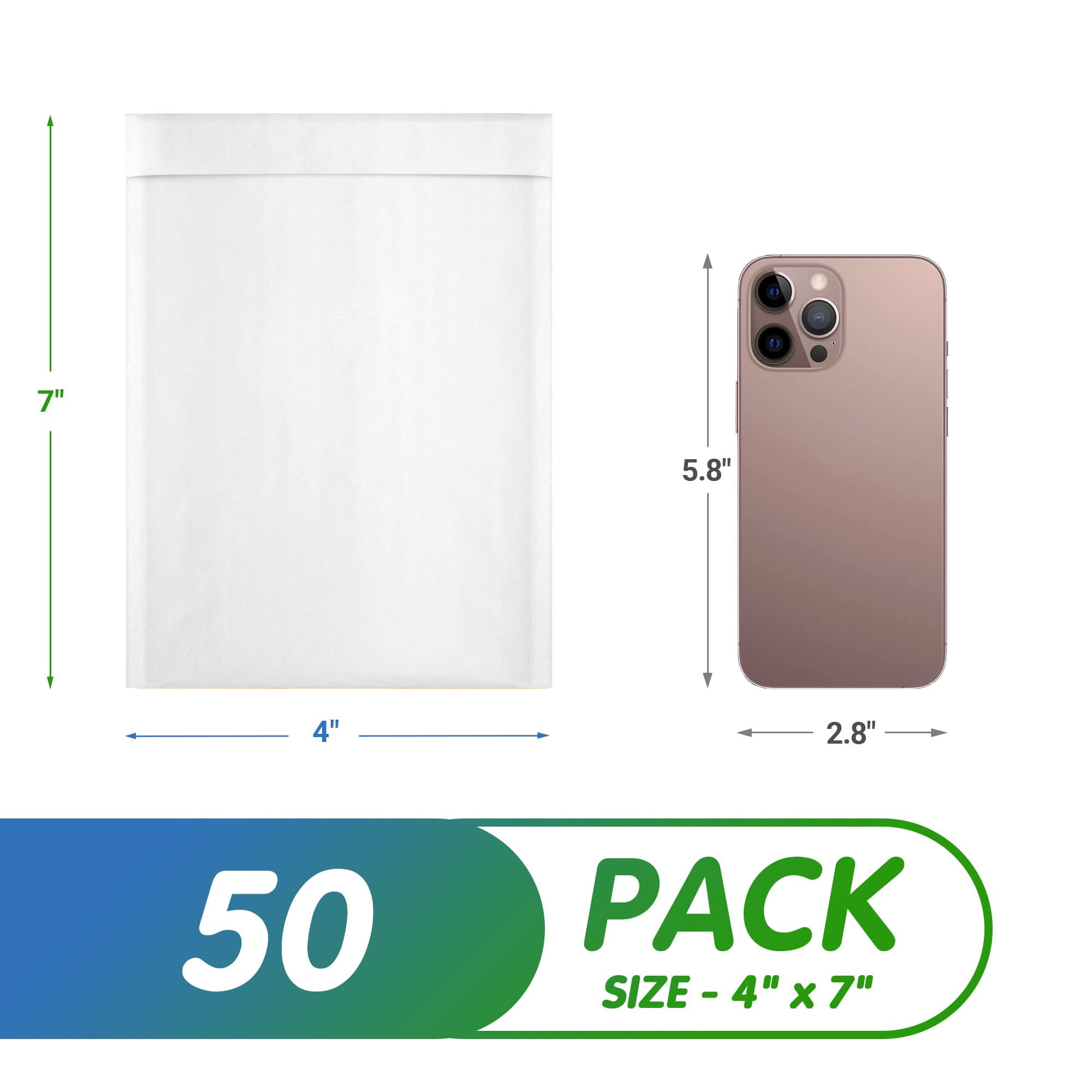 Kraft Bubble Mailers 50 pack 4 x 7 in Paper White Bubble Lined Padded Self Seal