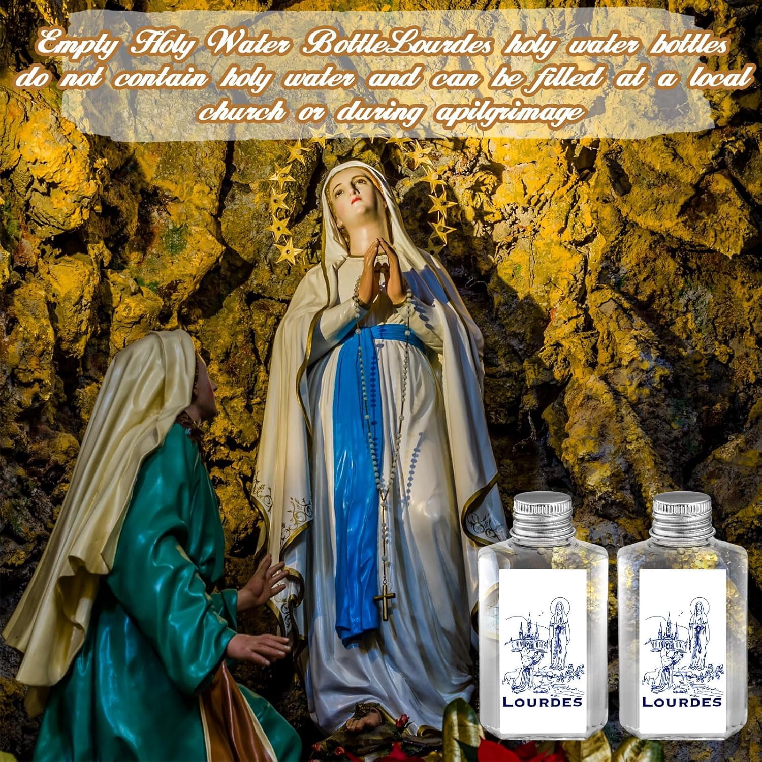 20 Pcs Holy Water Bottles with 5 Pcs Funnels 2 oz Our Lady of Bottles Holy Water Empty Container for Catholic Christian Church Communion Gift Baptism Favors