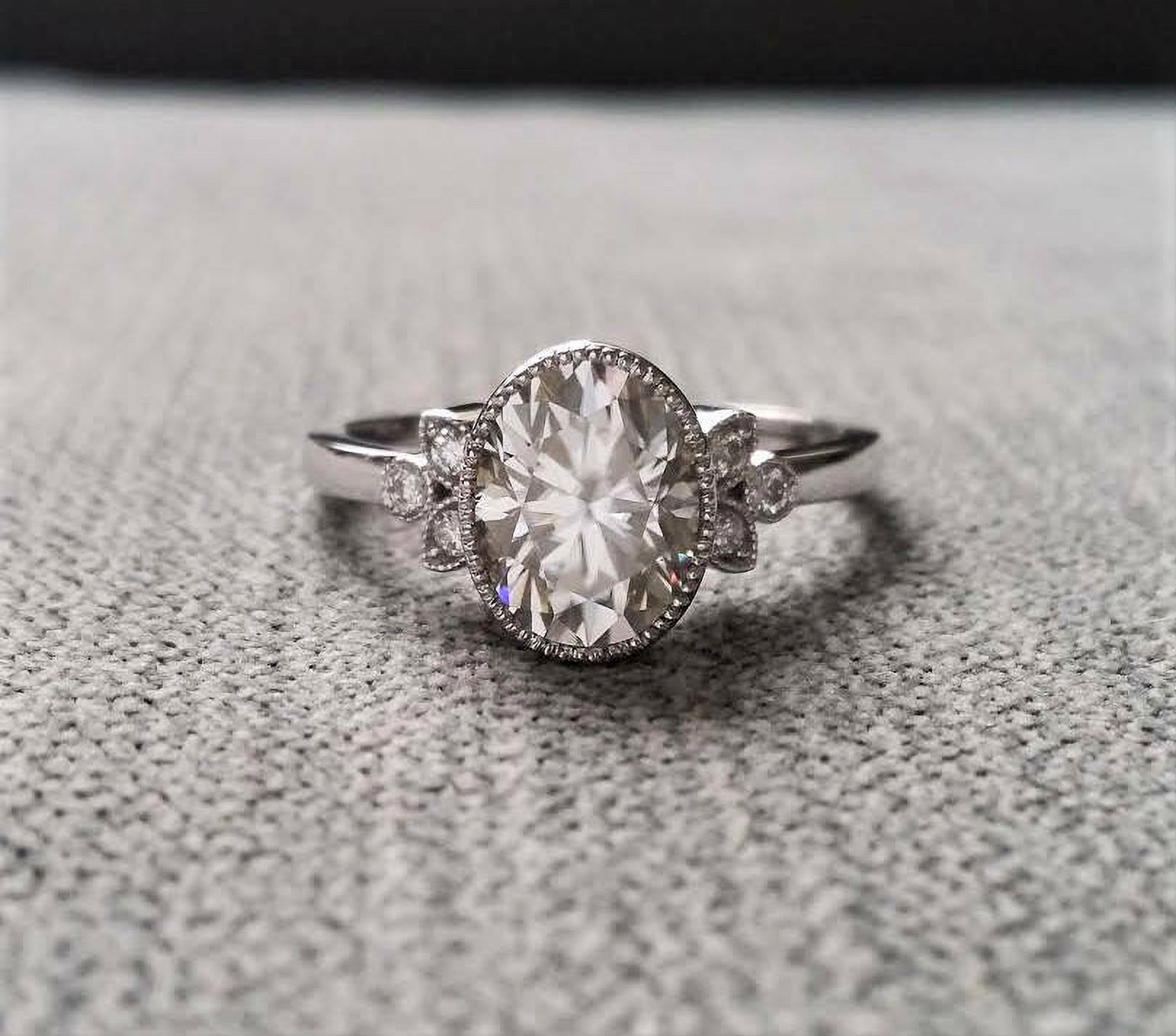 HeartsAndYou 1.1ct Oval Cut Moissanite Vintage Inspired Milgrain Engagement Ring for Women 18k White Gold Over Silver