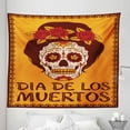 thumbnail image 1 of Sugar Skull Tapestry, Mexican Skull Girl with Hair and Flower Wreath Print, Fabric Wall Hanging Decor for Bedroom Living Room Dorm, 5 Sizes, Brown Marigold, by Ambesonne, 1 of 1