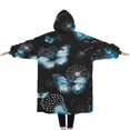thumbnail image 2 of Oversized Wearable Blanket Hoodie,Black Blue Butterfly Dandelion Pattern Sherpa Blanket Hoodie with Super Pockets,Super Warm Fuzzy Pullover for Women & Men, 2 of 6