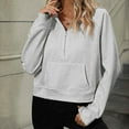 thumbnail image 3 of QUYUON Womens Hoodies Half Zip Long Sleeve Fleece Crop Pullover Sweatshirts with Pockets Soft Lightweight Quarter Zip up Cropped Hooded Sweatshirts Tops Fashion Cute Sweatshirts Gray L, 3 of 6