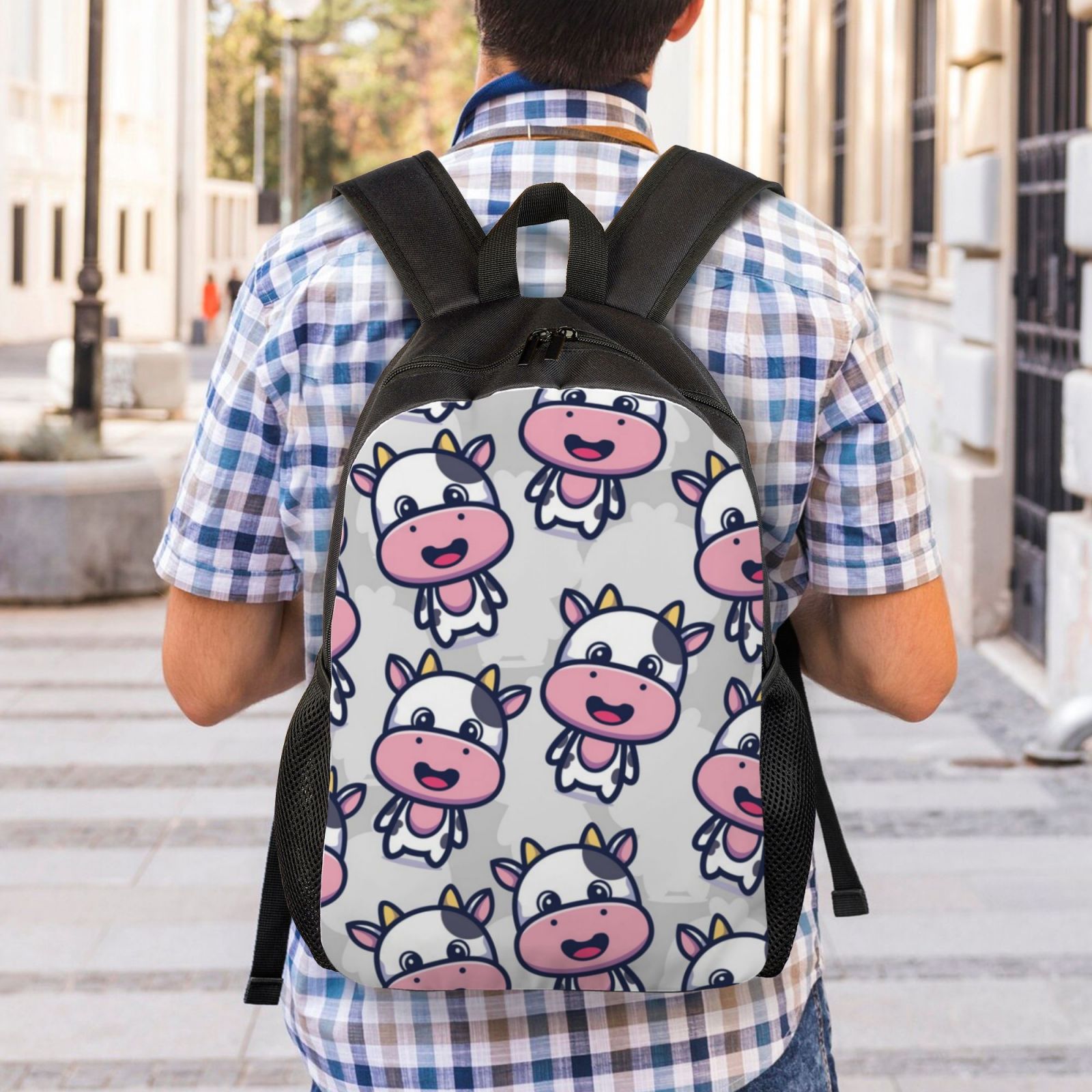 Xecao Baby Cow Print School Backpack with Laptop Compartment Small Travel Laptop Backpack for Women Men Waterproof College Backpack Simple School Bag