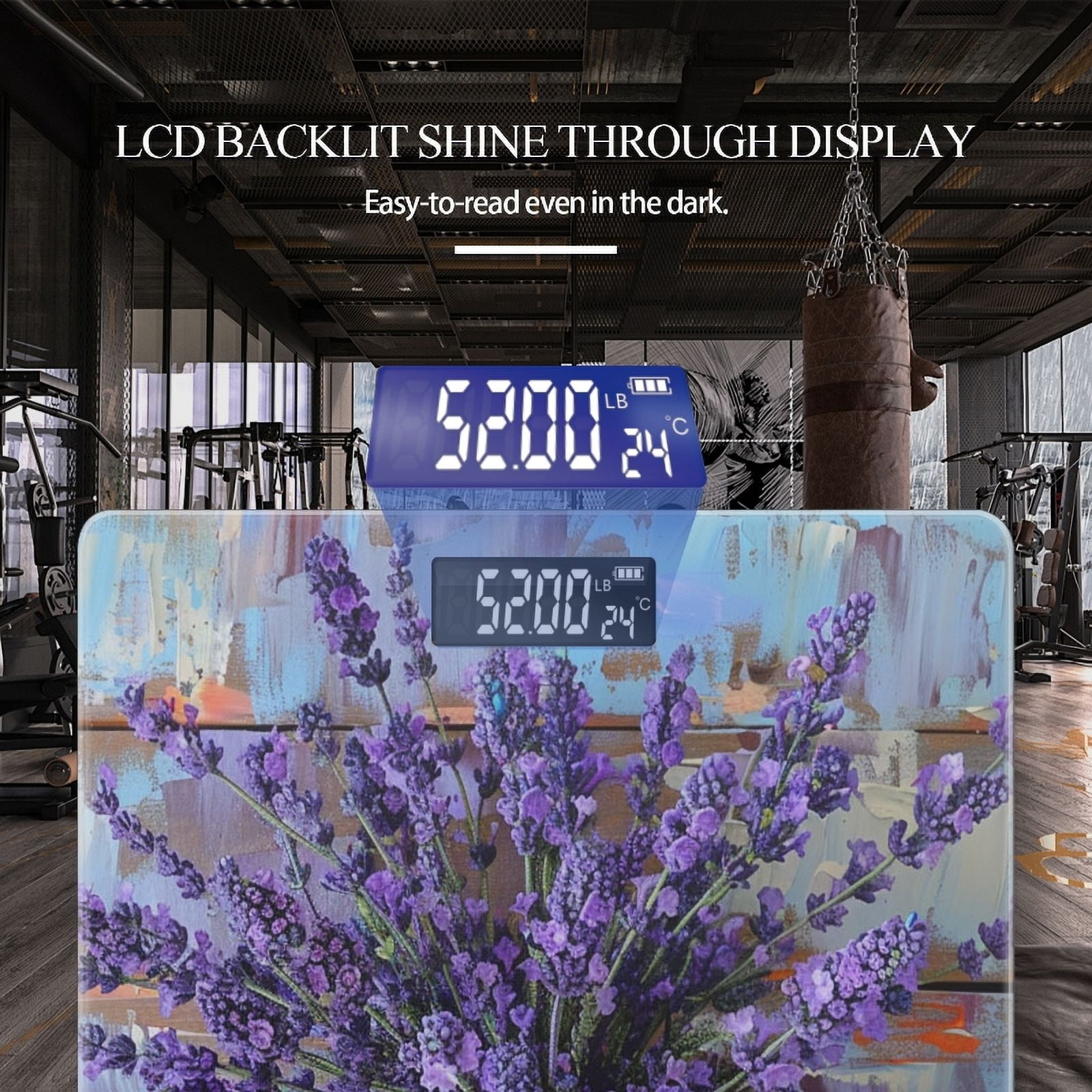 Bathroom Scale, Highly Accurate Digital Body Scale,Precisely Measures Weight up to 400 lbs-Lavender Flowers In Vase On Wooden Background