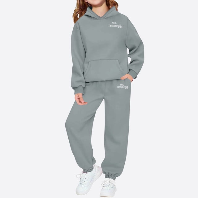 Sudadera con capucha larga con estampado pequeño en forma de corazón para niños y pantalones deportivos con lazo en las piernas, conjunto deportivo informal de dos piezas con forro polar para mayor ca