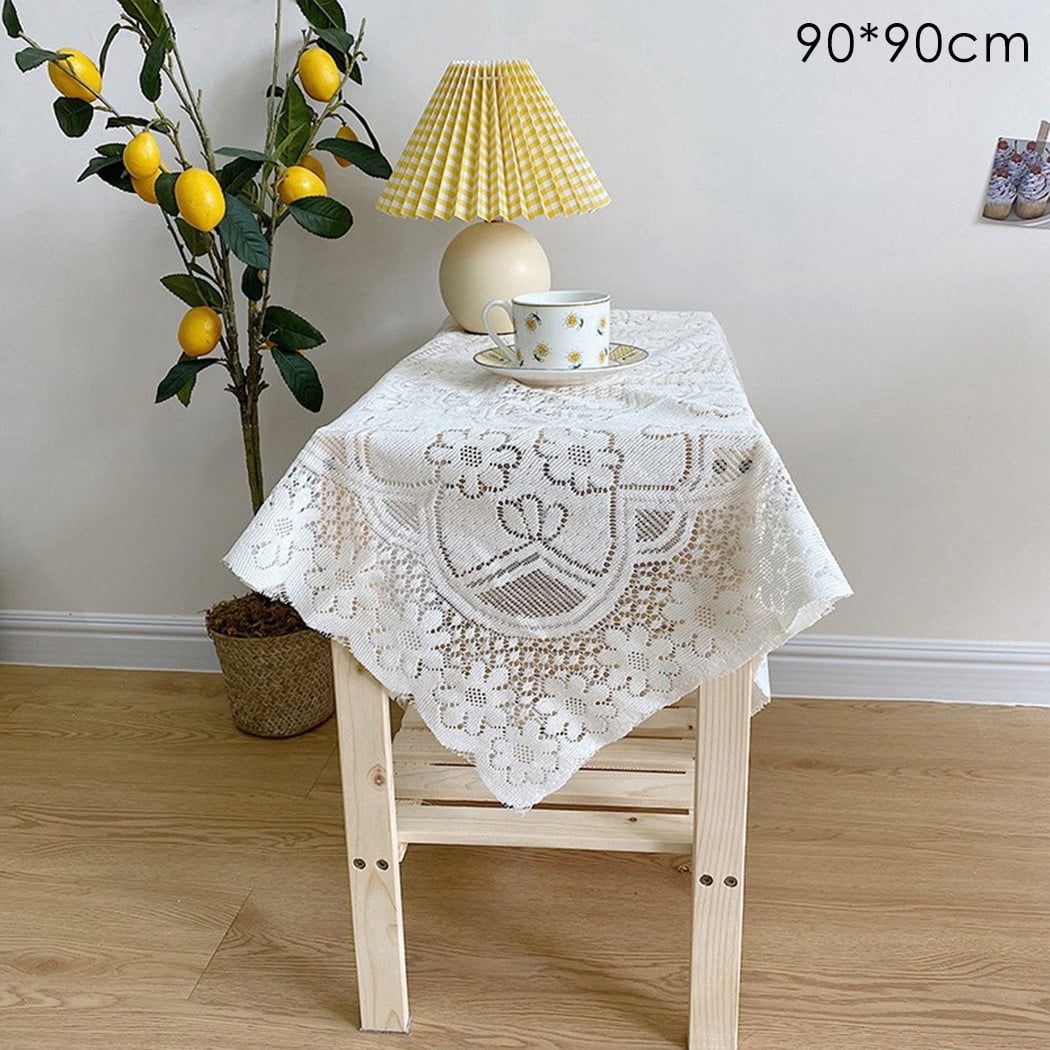 Beige Chemical Lace Embroidered Lace Polyester Tablecloth Table Runner TV Cover 
