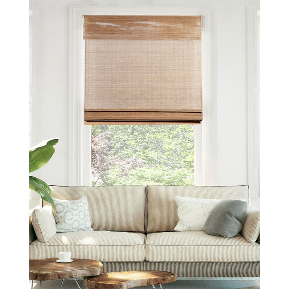 Chicology 35"W x 64"H Acorn Cordless Bamboo Shades, Natural Woven Wood, Light Filtering, Safe for Kids & Pets