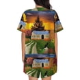 thumbnail image 3 of Bixox Women's Fall Village Scenery Printed Pajama Set 2 Piece Lounge Set Top and Shorts Soft Pajamas, Shorts with Pockets, 3 of 7