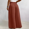 thumbnail image 5 of CLOISE Womens Wide Leg Pants Plus Size Mid Waist Long Pants Elastic Waist Solid Baggy Vacation Outfits Coffee 2XL, 5 of 6