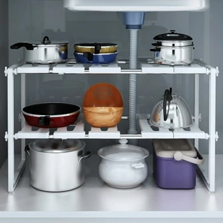 

NIUREDLTD Adjustable 2 Tier Under Sink Shelf Kitchen Storage Organize Rack Holder