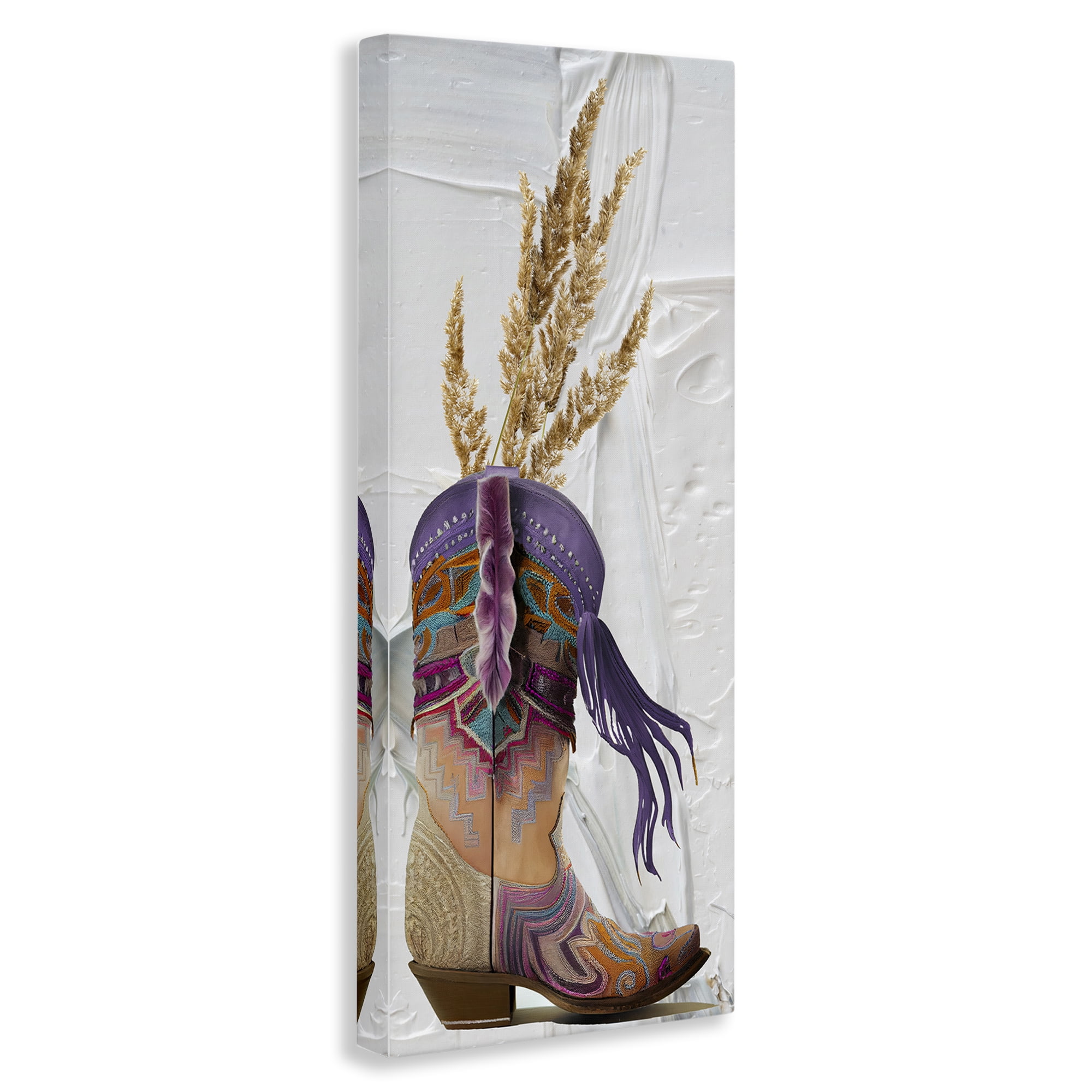 Stupell Industries Cowboy Boot & Wheat Botanical & Floral Painting Gallery Wrapped Canvas Art Print Wall Art, 13 x 30