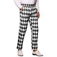 thumbnail image 5 of INSPIRE CHIC Argyle Printed Pants for Men's Regular Fit Flat Front Dress Trousers 28 Black White, 5 of 6