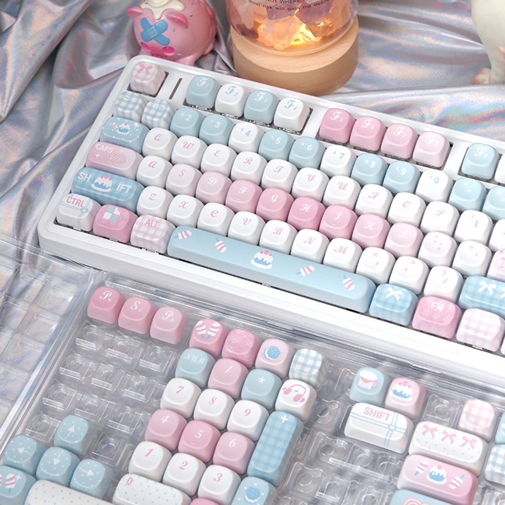 PBT Keycap Set 131 Keys with Cartoon Lovely Cake MOA Height Keycaps for Mechanical Keyboards
