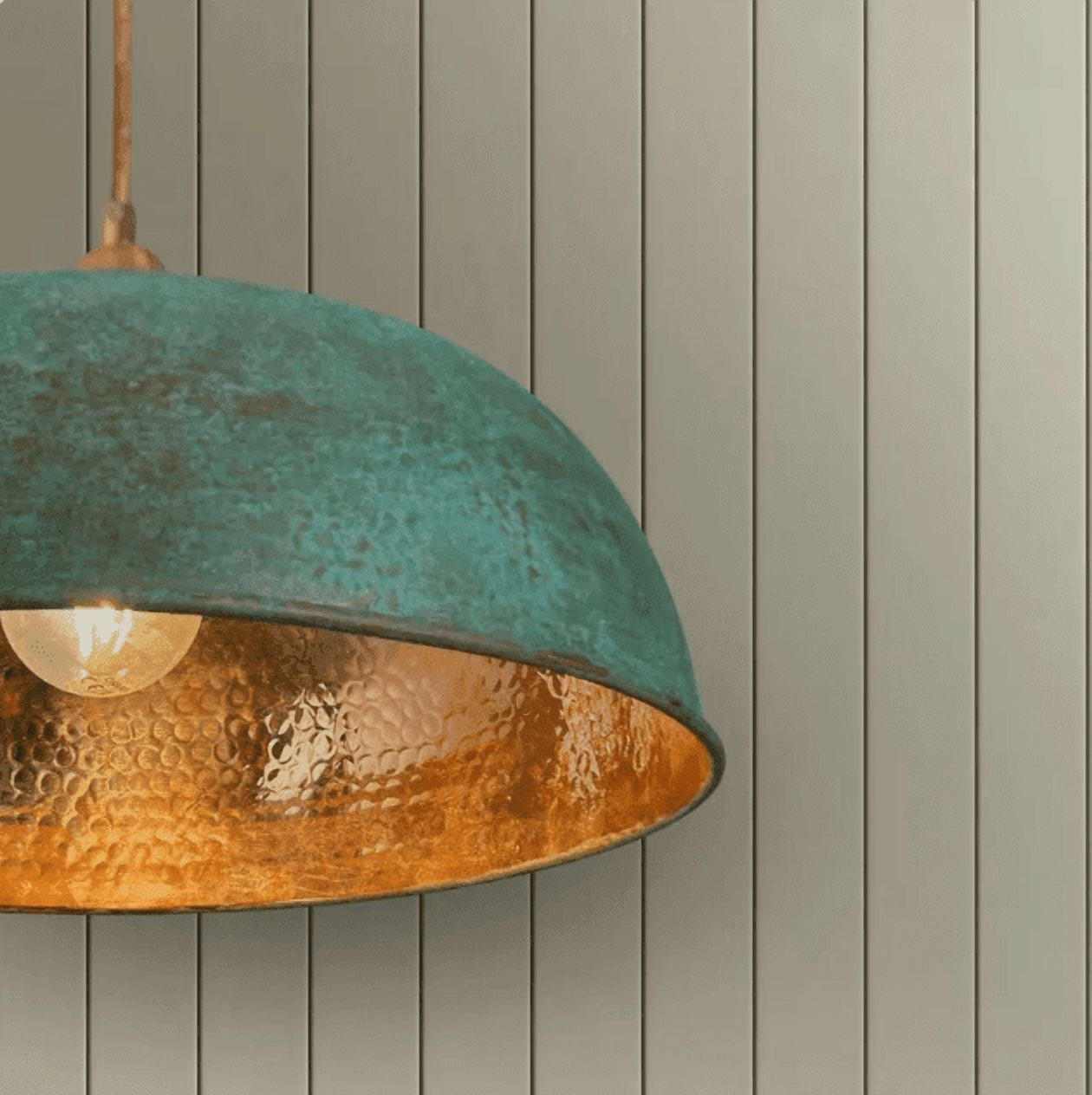 Handmade Hammered Copper Green Patina Pendant Light – Rustic Farmhouse Ceiling Fixture for Kitchen Island, Dining Room & Living Space, Office and Bar | Vintage Hanging Light with Mounting Set