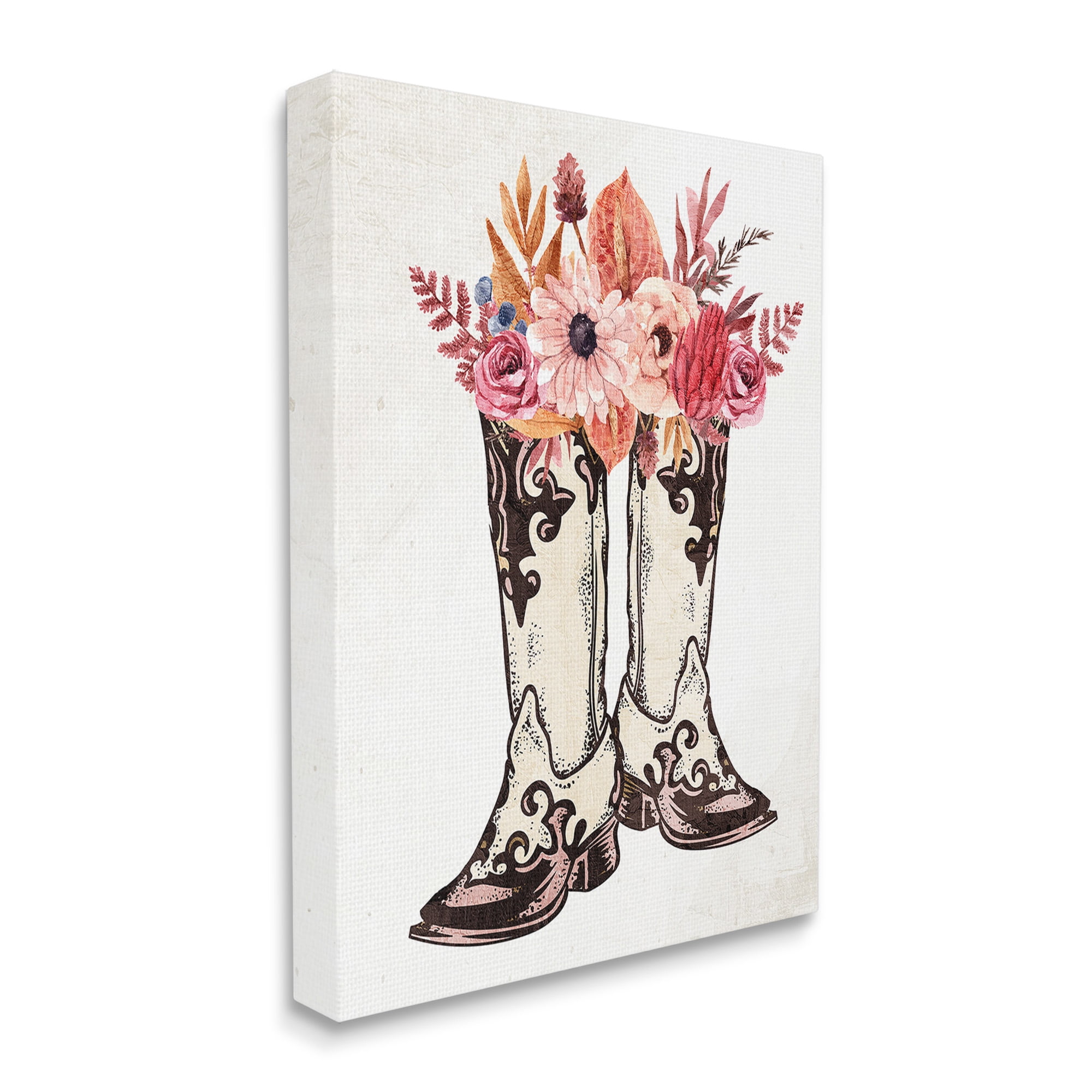 Stupell Industries Rodeo Boot Bouquet Botanical & Floral Painting Gallery Wrapped Canvas Art Print Wall Art, 36 x 48