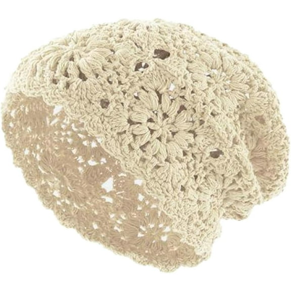 CoCoMangos Women Crochet Beanie Hat Hollow Out Summer Flower Beach Sun Hat Accessories Cap Packable Y2k Skull Cap