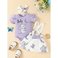thumbnail image 4 of Baby Girl Clothes Suits Letter Elephant Print Short Fly Sleeve Romper Suspender Bib Straps Skirts Headband 3Pcs Set, 4 of 10