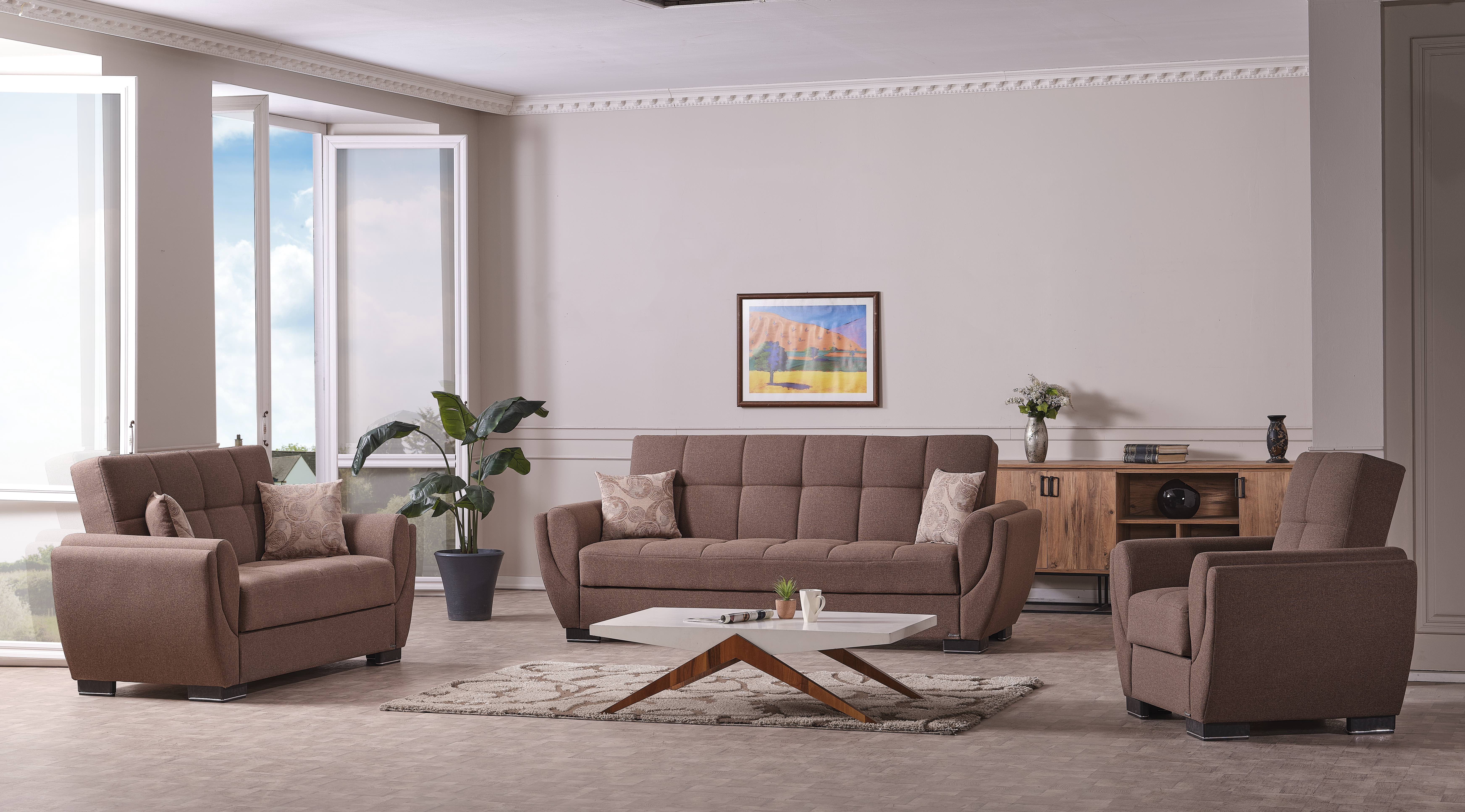Ottomanson Convertible Accent Armchair with Hidden Storage & Rounded Arms, Firm Comfort Seating, Brown