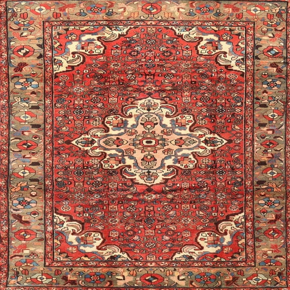 Ahgly Company Machine Washable Indoor Square Traditional Sunrise Orange Area Rugs, 6' Square