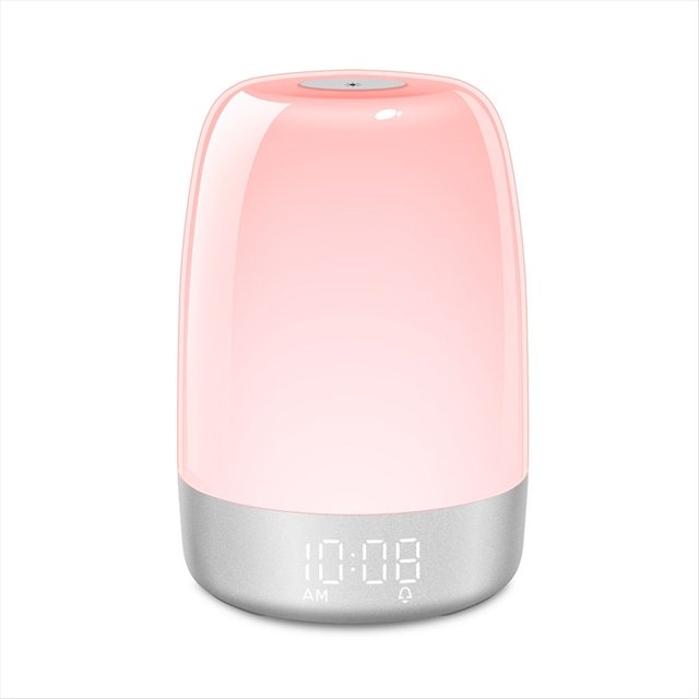 Luz de Noche Táctil con Despertador con Simulación de Amanecer, Lámpara de Noche LED RGB Cálida Regulable,