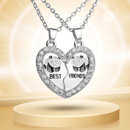 Sunjoy Tech BFF Necklace for 2, Best Friend Necklaces, Panda, Valentines Day Gifts Split Heart Rhinestone Friendship Necklaces Engraved Pendant