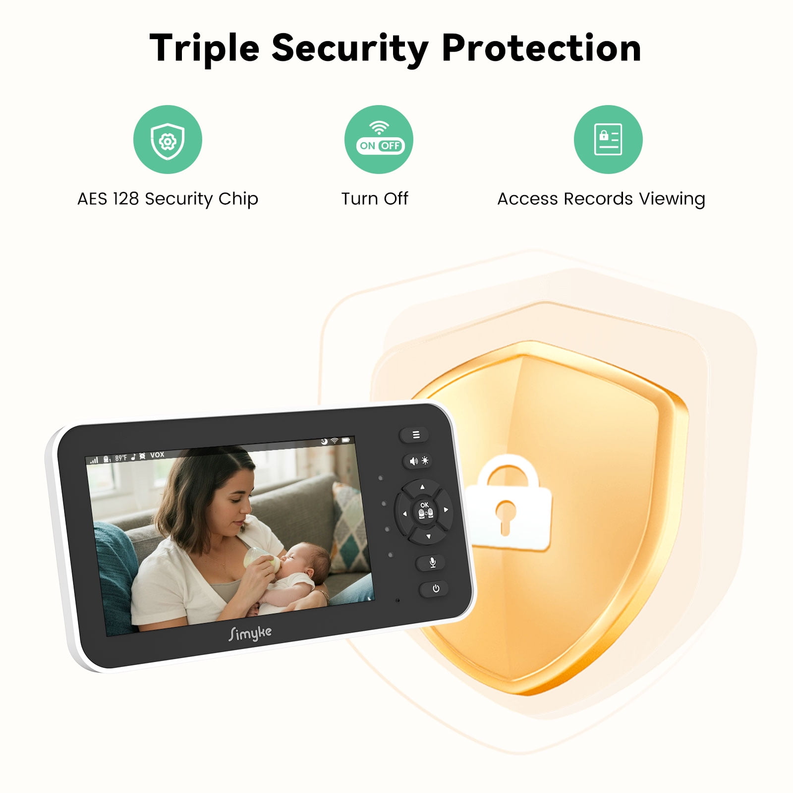 Simyke Video Baby Monitor with Camera and Audio,5'' IPS Screen,720P HD,App,Remote Pan/Tilt/Zoom Camera,Lullabies,Feeding Remind,HD Night Vision, VOX,2-Way Talk,Triple Security,1500ft Long Range