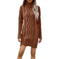 thumbnail image 4 of CharmCyan Women’s Turtleneck Long Sleeve Cable Knit Sweater Dress Pullover Casual Loose Fit Winter Knitwear Jumper Dress Brown M, 4 of 6