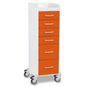 TrippNT 51354 Pumpkin Orange Polyethylene Tall Locking 6 Drawer Cart - 16 x 47 x 19 in.