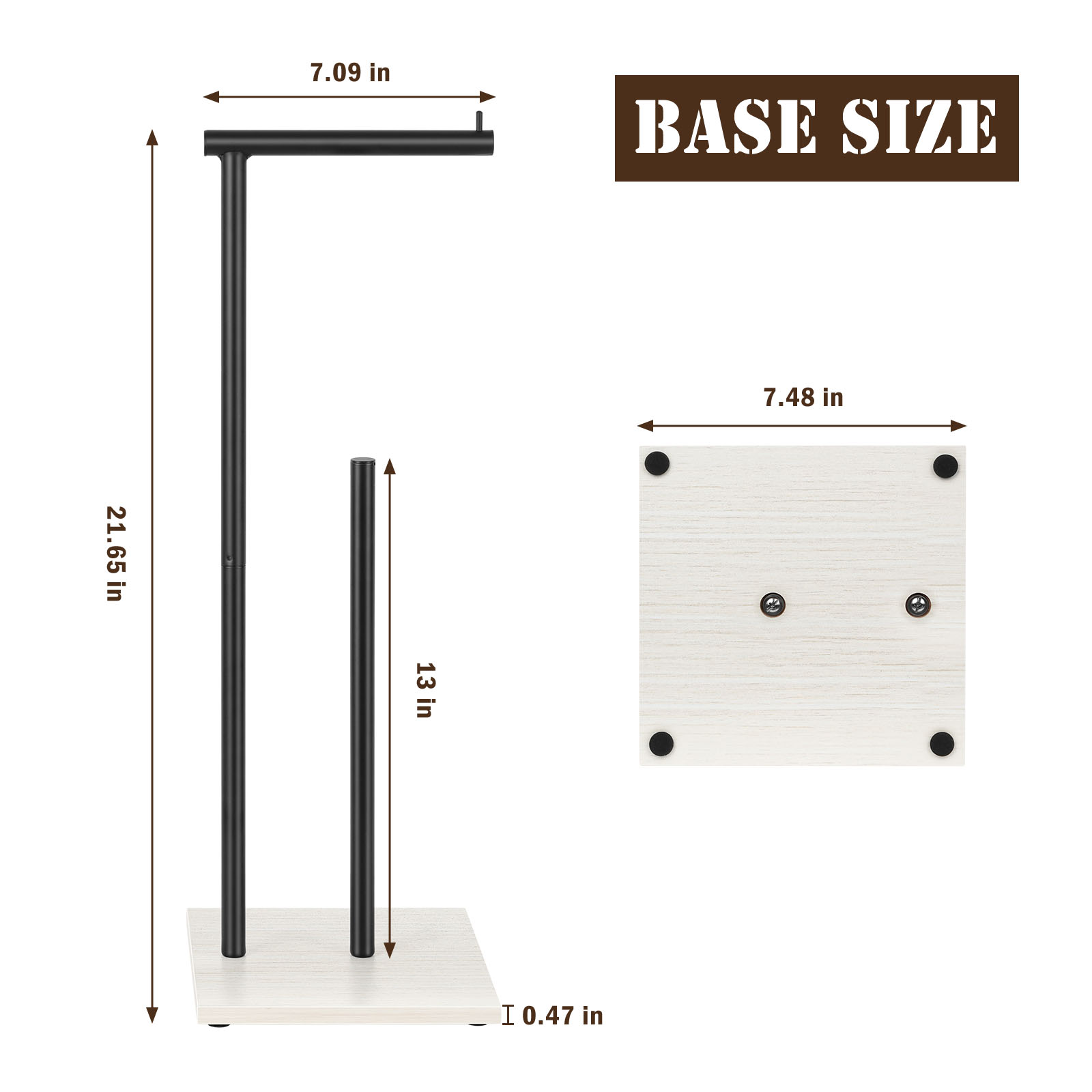 Free Standing Toilet Paper Holder with Wood Base, Black