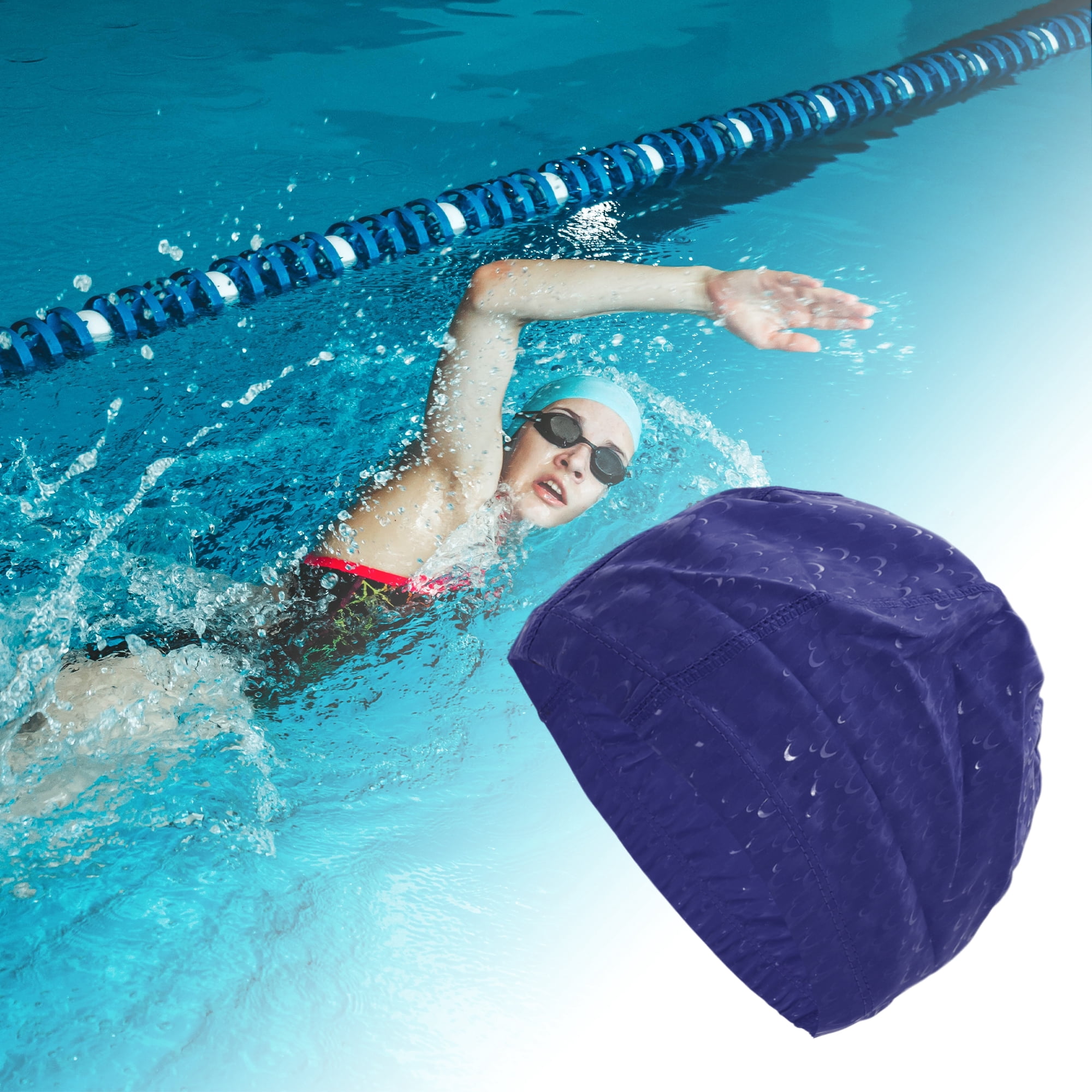 Unique Bargains Pleated Style Swimming Cap 1 Pc Navy Blue