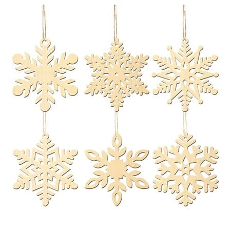 

ZTTD 6PCS Christmas Decoration Snowflake Wood Chip Pendant Wooden Craft Pendant Carving Snowflake Christmas Decorations A