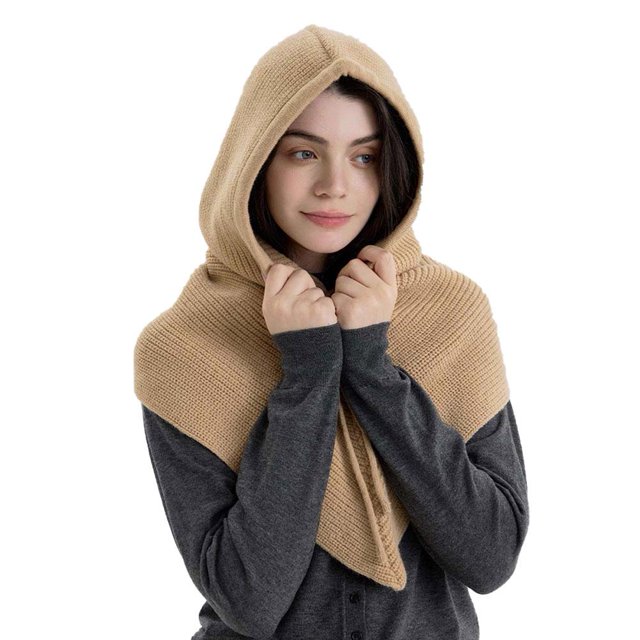 Foulard à Capuchon pour Femmes, Cagoule Tricotée Chaude d'Hiver avec Capuche et Cordon de Serrage Ajustable pour le Vélo, le Ski, la Randonnée