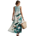 thumbnail image 2 of Xixirimido Lotus Flower Leaf Dragonfly Print Maxi Dress for Women Crewneck Sleeveless Dresses A-line Casual Flowy Summer Beach Long Sundresses with Pockets Vacation Wear, Size 3XL, 2 of 7