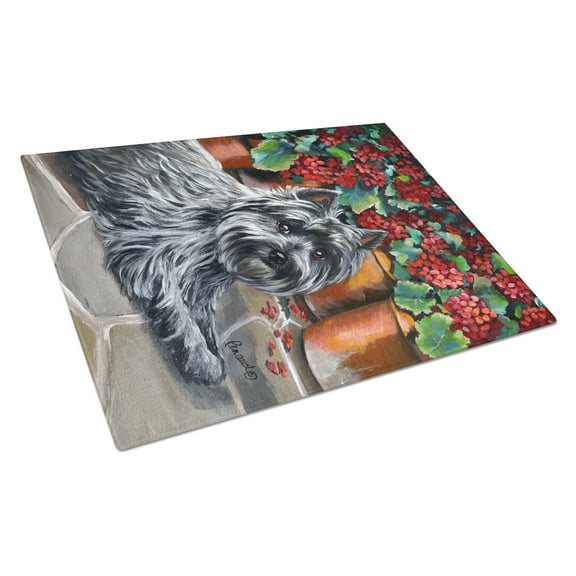 Carolines Treasures PPP3052LCB Cairn Terrier Geraniums Glass Cutting Board Large, 12H x 16W, multicolor