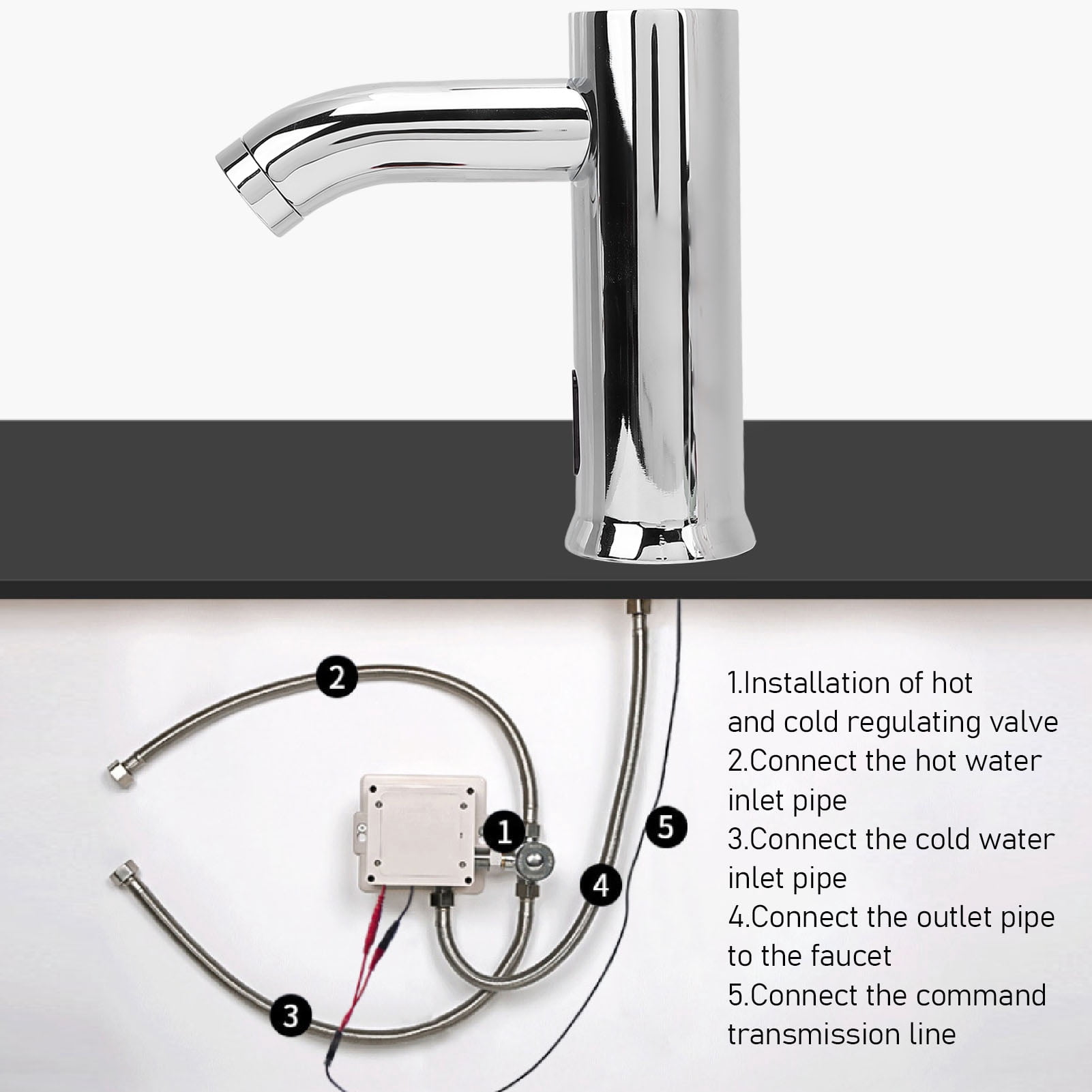 BIMZUC G1/2 Commercial Touchless Bathroom Sink Faucet, Automatic Motion Sensor Water Tap, Stainless Steel, Battery Powered (5.7 x 5.7 x 1.8 inches)