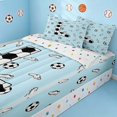 thumbnail image 2 of Manfei Cartoon Football Zipper Full Size Comforter Sets with Fitted Sheet and 2 Pillowcases, Cute Monogrammed L Zipper Bedding Set, Light Blue Black L, 2 of 7