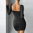 thumbnail image 5 of cfhntfmh Bodycon Dresses for Women Square Neck Long Sleeve Fall Ruched Mini Dress Slim Elegant Clubwear Dress, 5 of 5