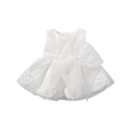 

Toddler Baby Girl Dresses Party Wedding Girl Dress Bow Princess Dress+Bow 12-18M