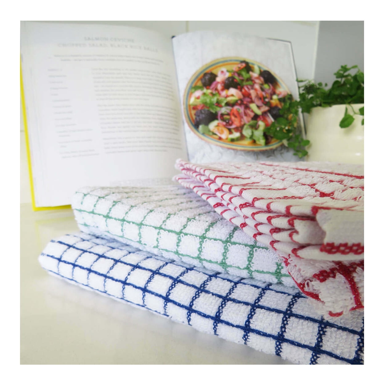 Poli-Dri Cotton Tea Towel Kitchen Linens Green 6-Pack White/Green by Samuel Lamont