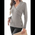 thumbnail image 3 of Suéteres de Larga con Cuello en V para Mujer, Suéteres Cruzados y Fruncidos, Blusas de Otoño Gris S, 3 of 8