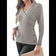 thumbnail image 3 of Suéteres de Larga con Cuello en V para Mujer, Suéteres Cruzados y Fruncidos, Blusas de Otoño Gris S, 3 of 8