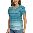 thumbnail image 2 of Vsdgher Teal Turquoise Fluid Stripes Women Shirts V Neck Short Sleeve Tops T-Shirt Basic Tees, S to 3XL3X-Large, 2 of 5