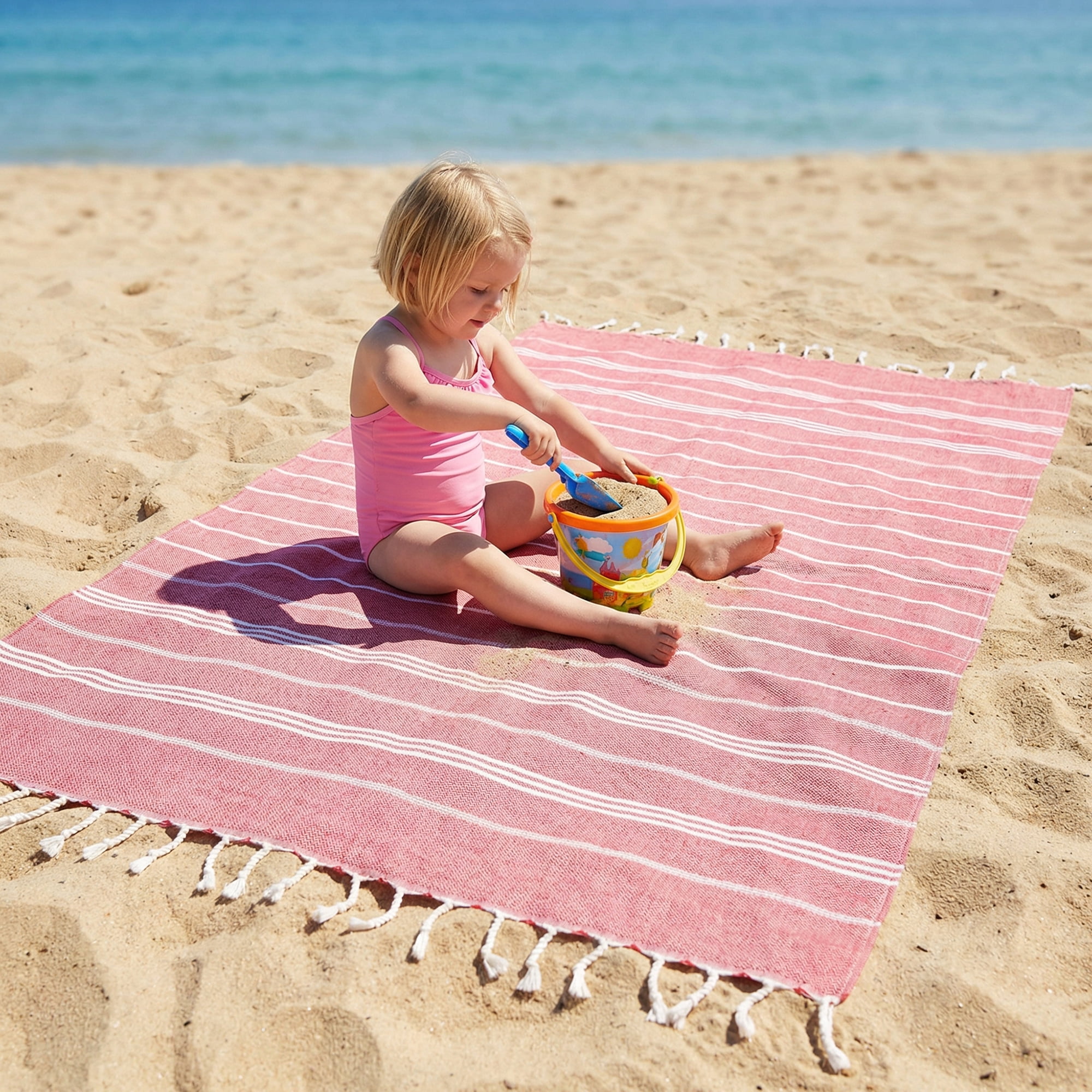 Unique Bargains Stripe Turkish Quick Dry Beach Towel 2 Pack Red 71"x35"