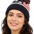 thumbnail image 5 of Winter Thermal Knit Hat for Men Women, Warm Lined Beanie Cap with USA Flag Design and Pom-Pom Top, Cozy Bobble Hat for Cold Weather, Skiing, Hiking and Outdoor Sports, 5 of 5